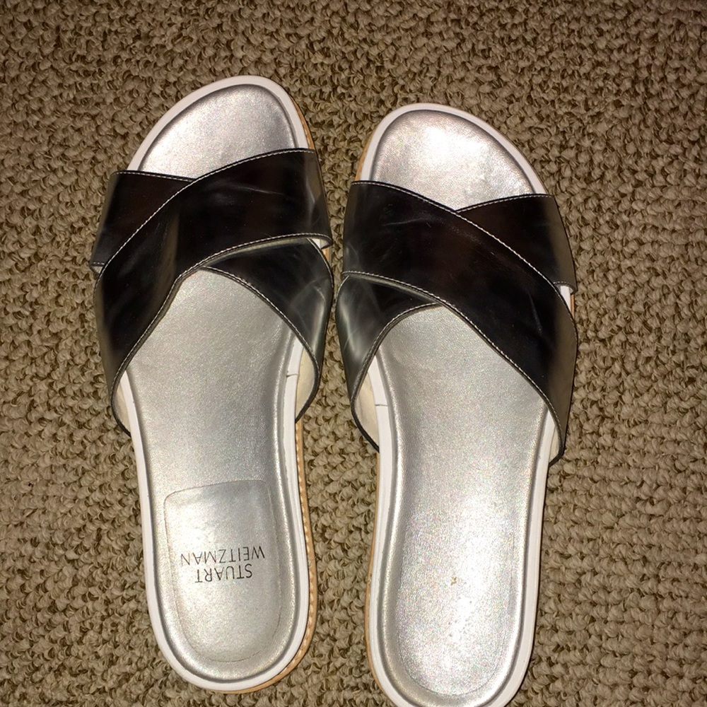 STUART WEITZMAN SILVER WHITE SOLE CREEPER TYPE SLIDE ON EUC